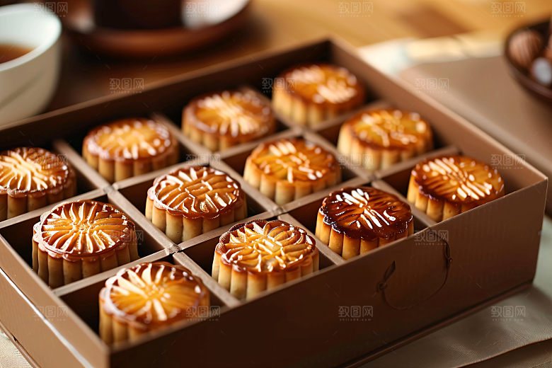 中秋月饼礼盒中秋节糕点摄影图