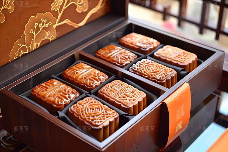 中秋月饼礼盒美食美味摄影图