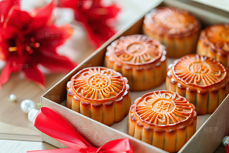 中秋月饼礼盒美食文化摄影图