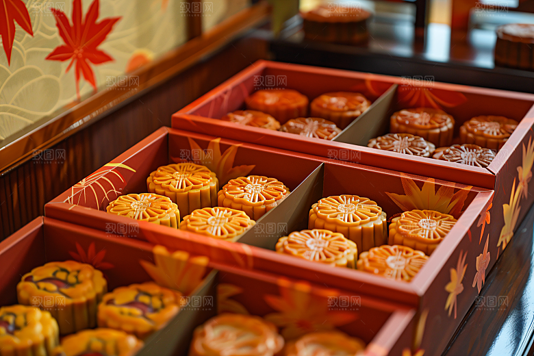 中秋月饼礼盒中秋节精致摄影图