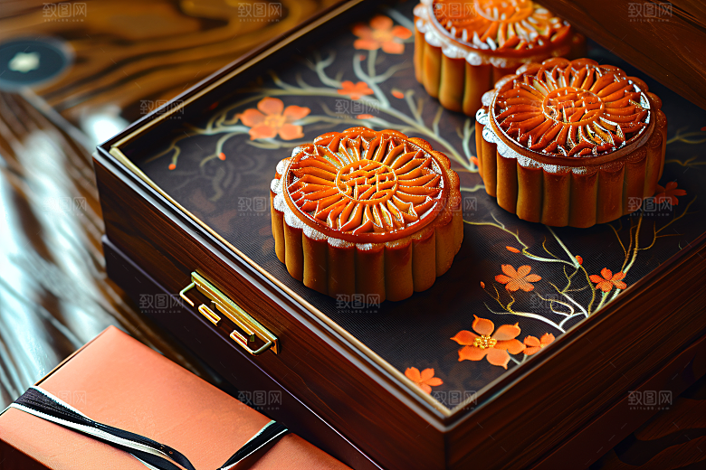 中秋月饼礼盒中秋节精致摄影图