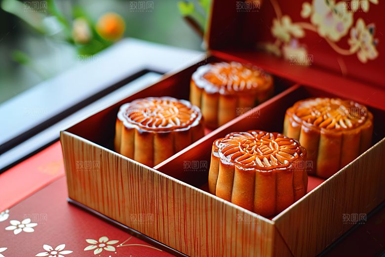 中秋月饼礼盒广式月饼传统节日摄影图
