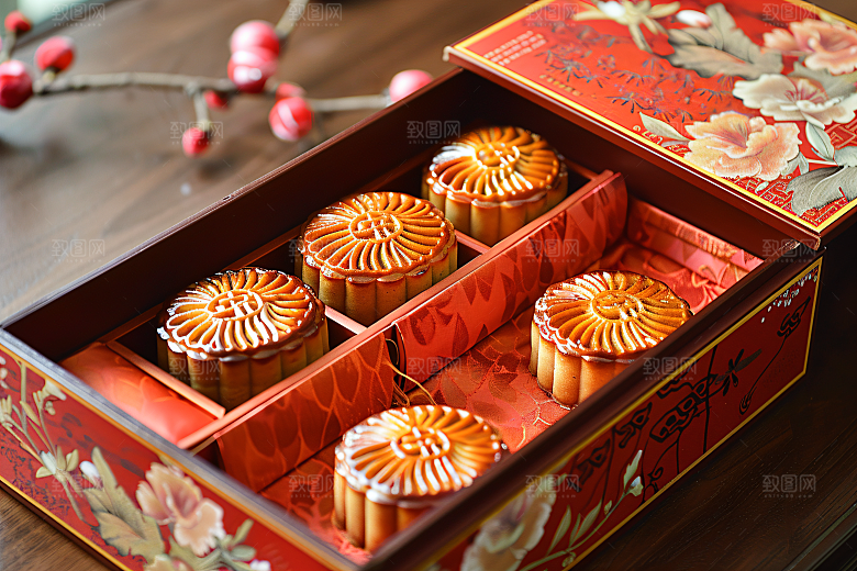 中秋月饼礼盒美味传统节日摄影图