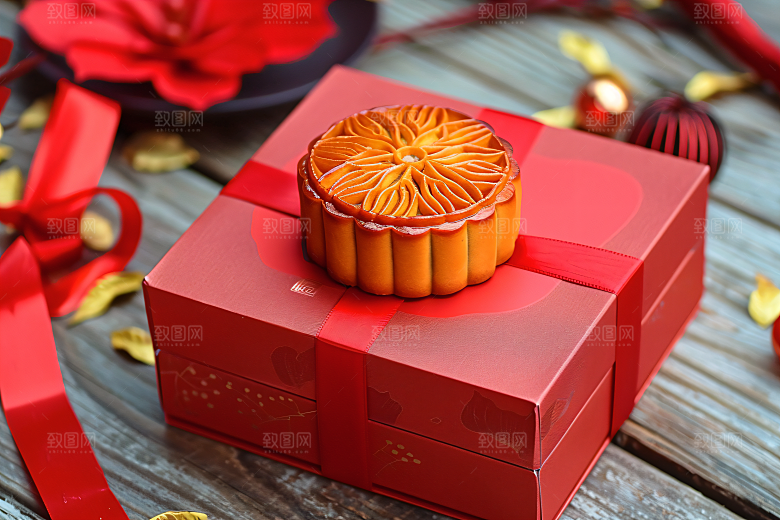 中秋月饼礼盒精致中秋节摄影图