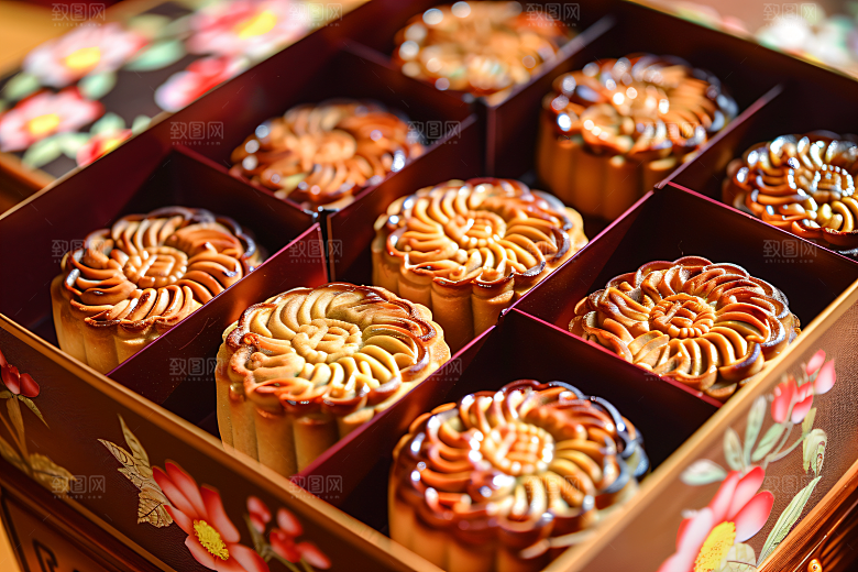 中秋月饼礼盒莲蓉月饼广式月饼摄影图