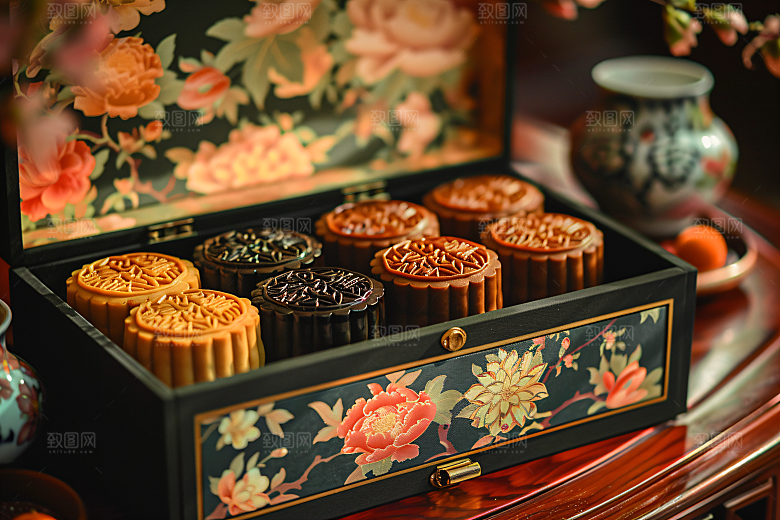 中秋月饼礼盒中秋节高清摄影图