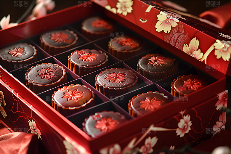 中秋月饼礼盒精致习俗摄影图