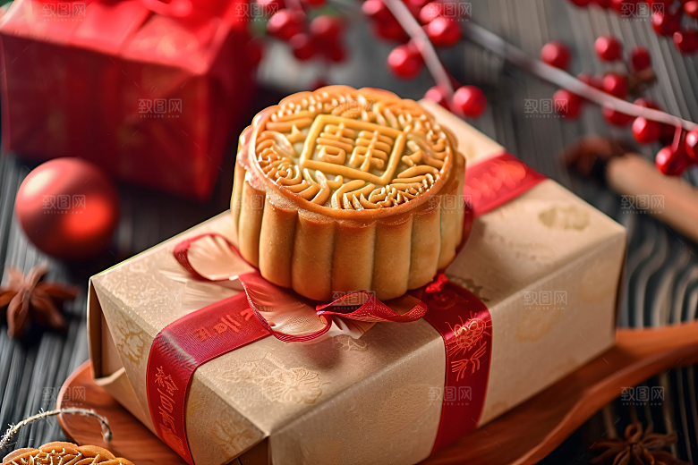 中秋月饼礼盒美味糕点摄影图