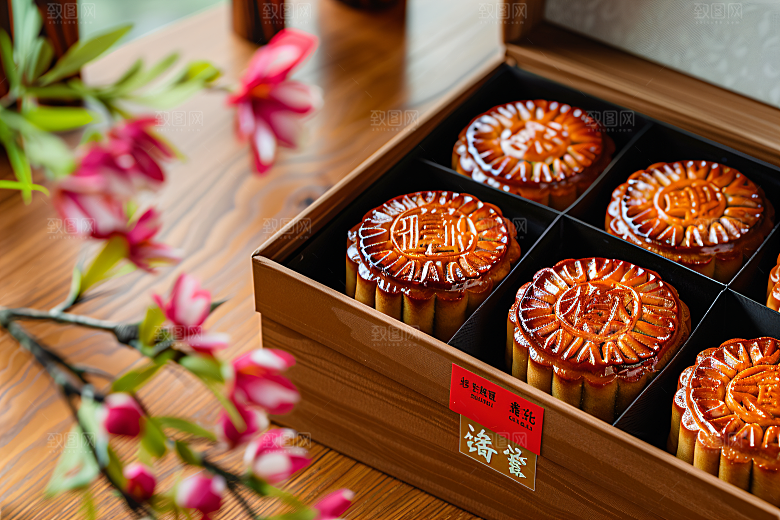 中秋月饼礼盒美味中秋节摄影图