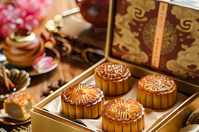 中秋月饼礼盒美食高清摄影图