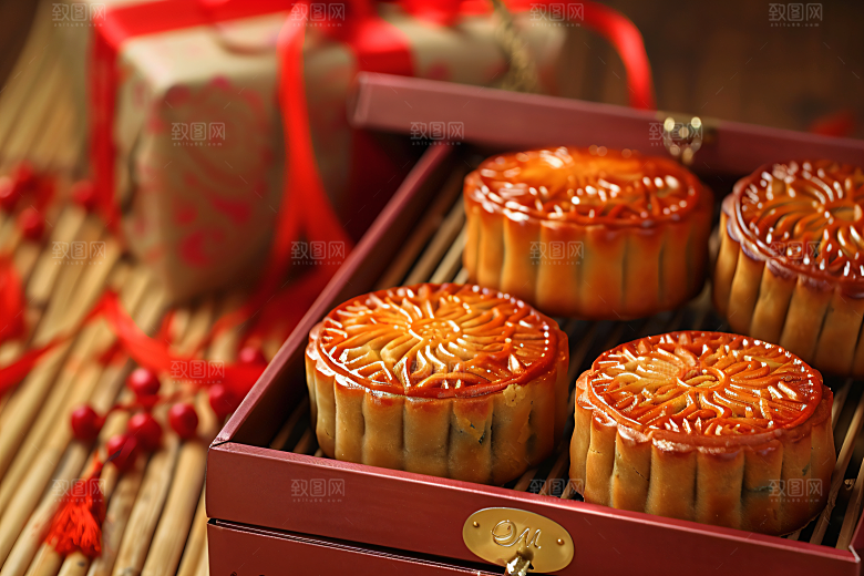 中秋月饼礼盒高清广式月饼摄影图