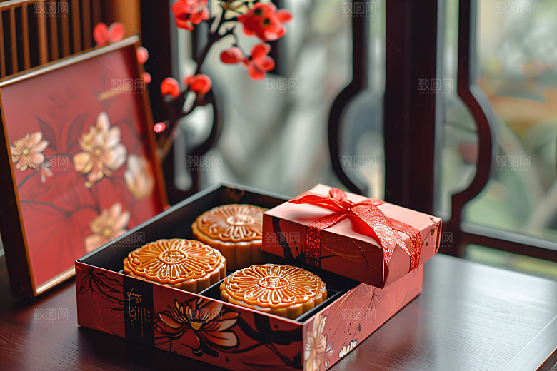 中秋月饼礼盒莲蓉月饼传统节日摄影图