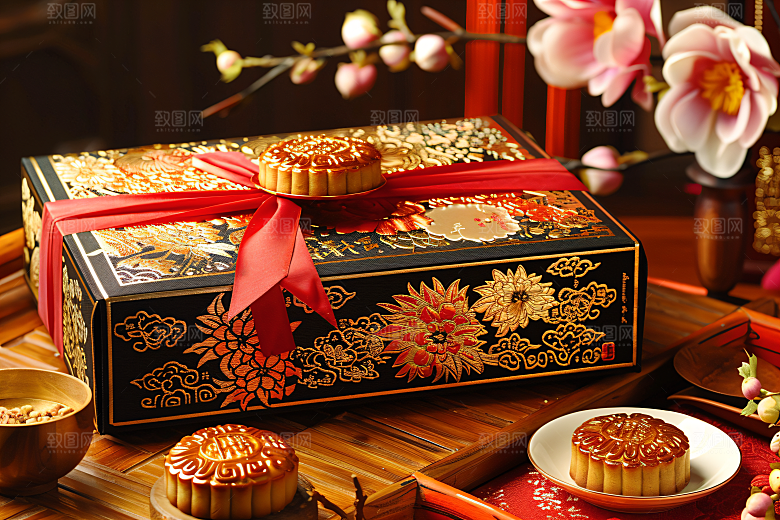 中秋月饼礼盒传统美食传统节日摄影图