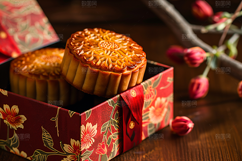 中秋月饼礼盒传统节日传统美食摄影图