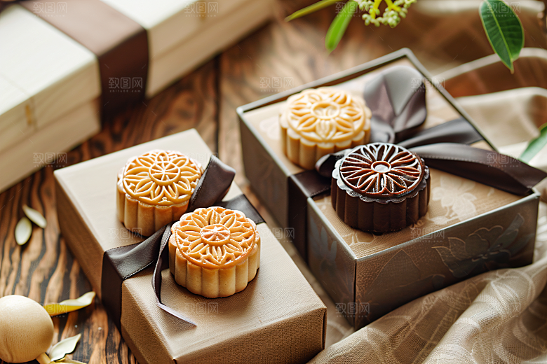 中秋月饼礼盒传统节日莲蓉月饼摄影图