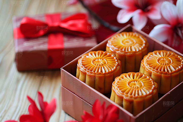 中秋月饼礼盒高清中秋节摄影图