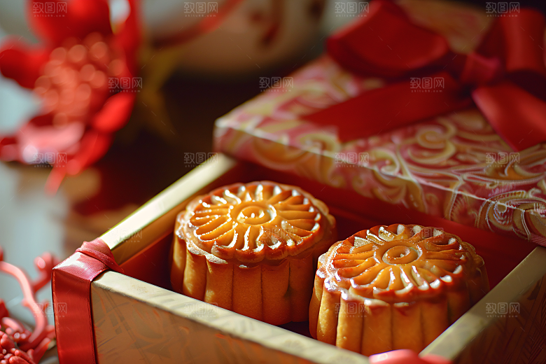 中秋月饼礼盒习俗中秋节摄影图