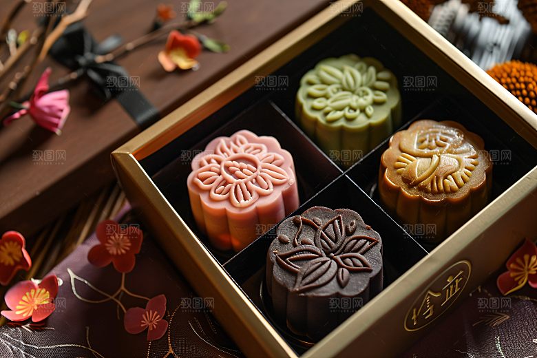 中秋月饼礼盒传统节日广式月饼摄影图