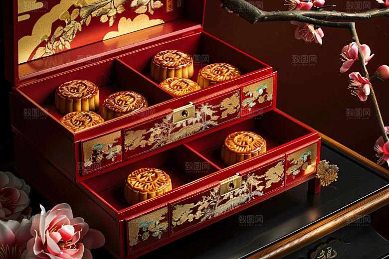 中秋月饼礼盒糕点文化摄影图
