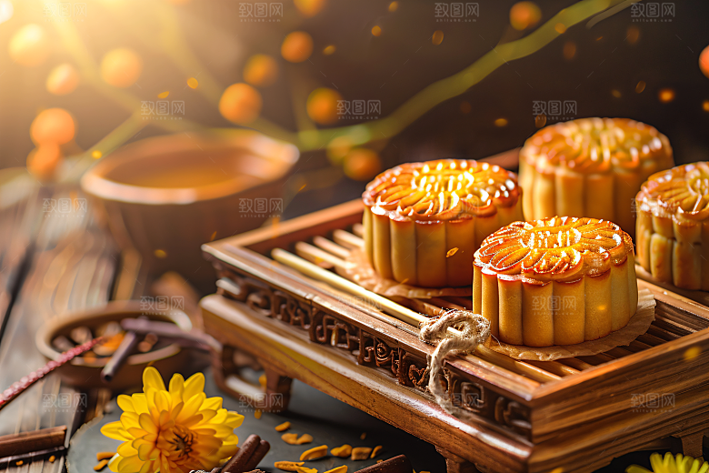 中秋月饼礼盒习俗广式月饼摄影图