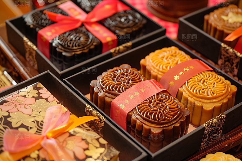 中秋月饼礼盒高清传统美食摄影图