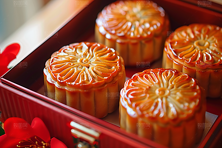 中秋月饼礼盒甜点中秋节摄影图