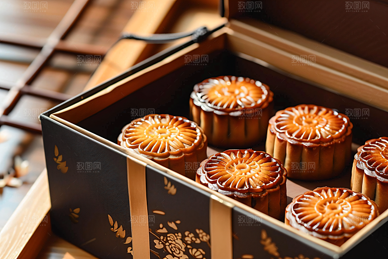 中秋月饼礼盒传统节日文化摄影图