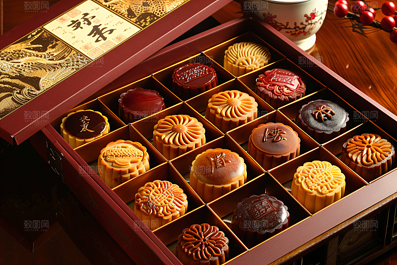中秋月饼礼盒高清广式月饼摄影图