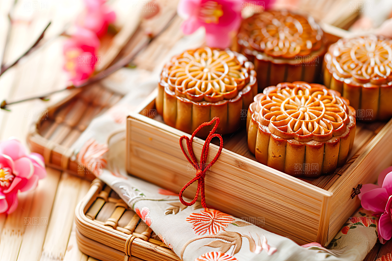 中秋月饼礼盒习俗美食摄影图