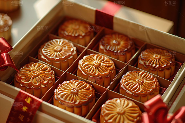 中秋月饼礼盒礼品习俗摄影图