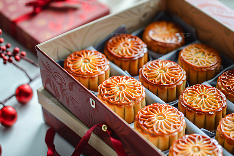 中秋月饼礼盒糕点中秋节摄影图