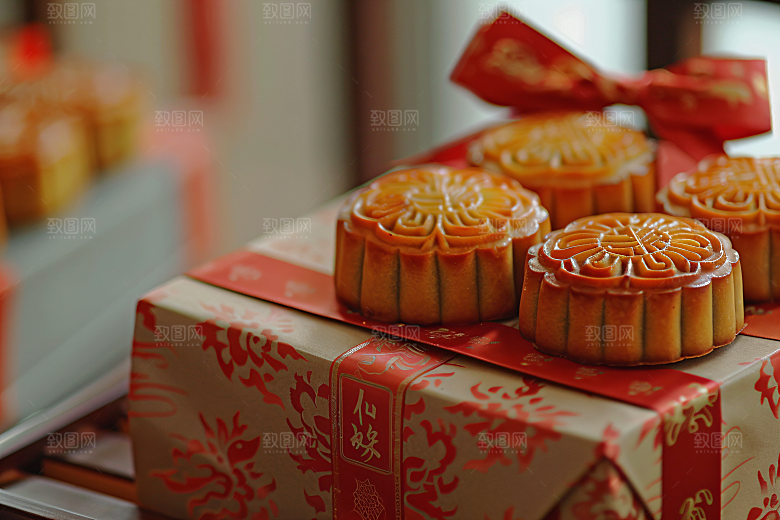 中秋月饼礼盒美味广式月饼摄影图