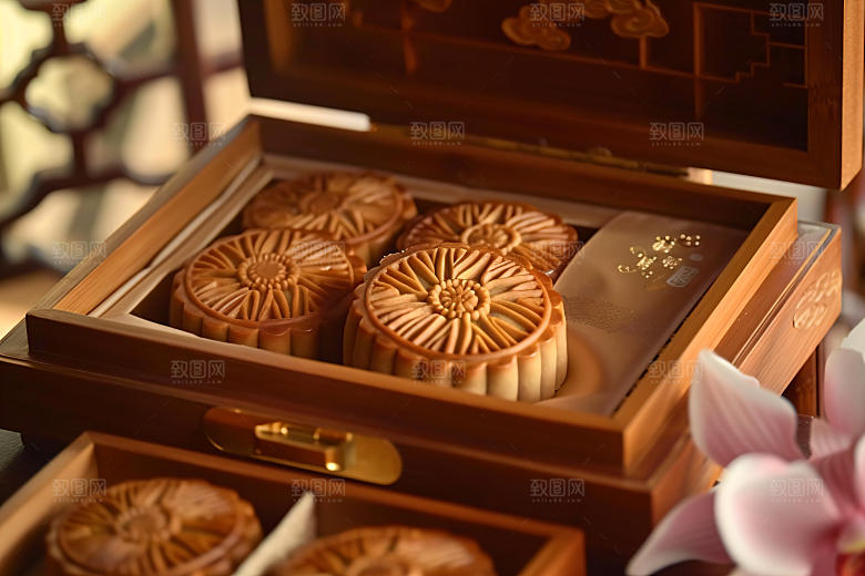 中秋月饼礼盒中秋节莲蓉月饼摄影图