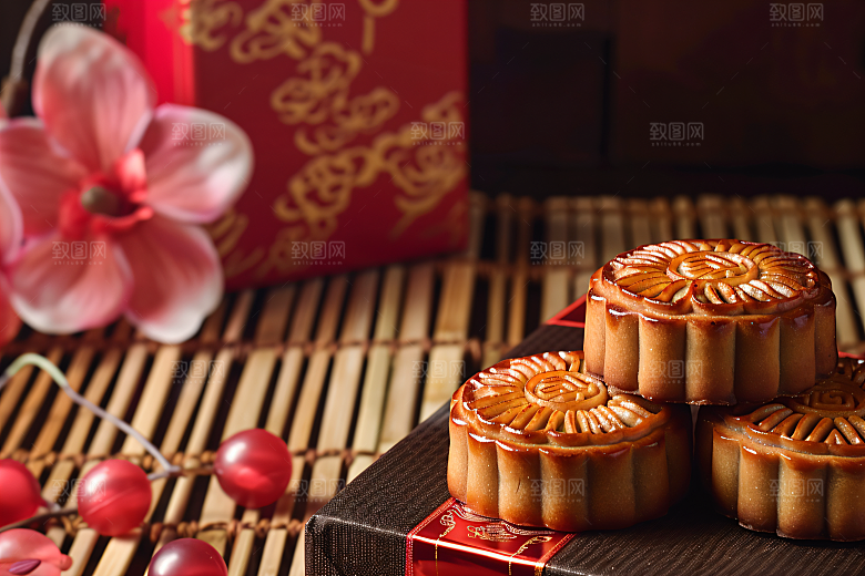 中秋月饼礼盒莲蓉月饼糕点摄影图
