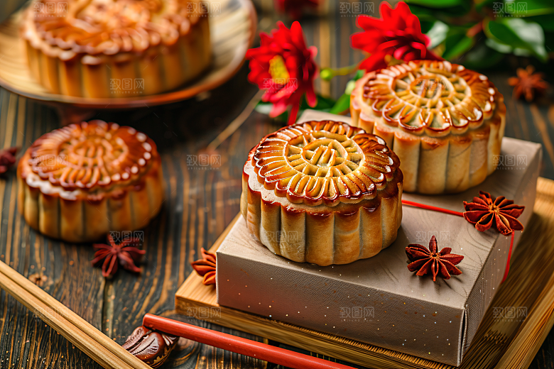 中秋月饼礼盒广式月饼礼品摄影图
