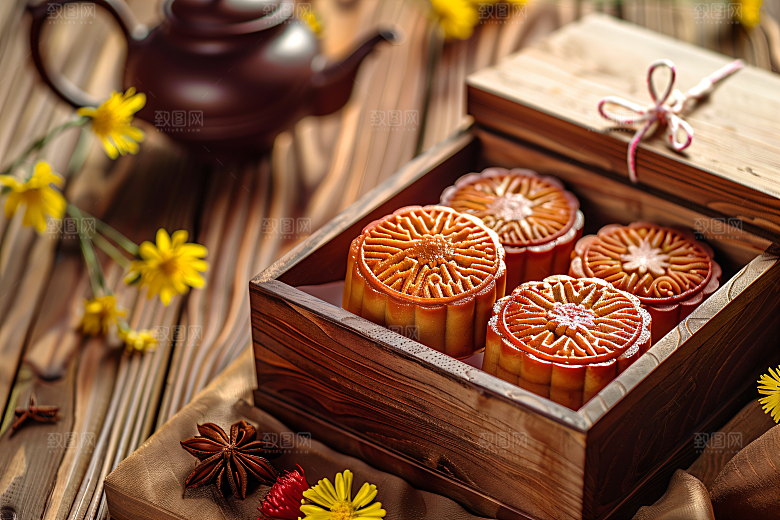 中秋月饼礼盒传统美食美食摄影图
