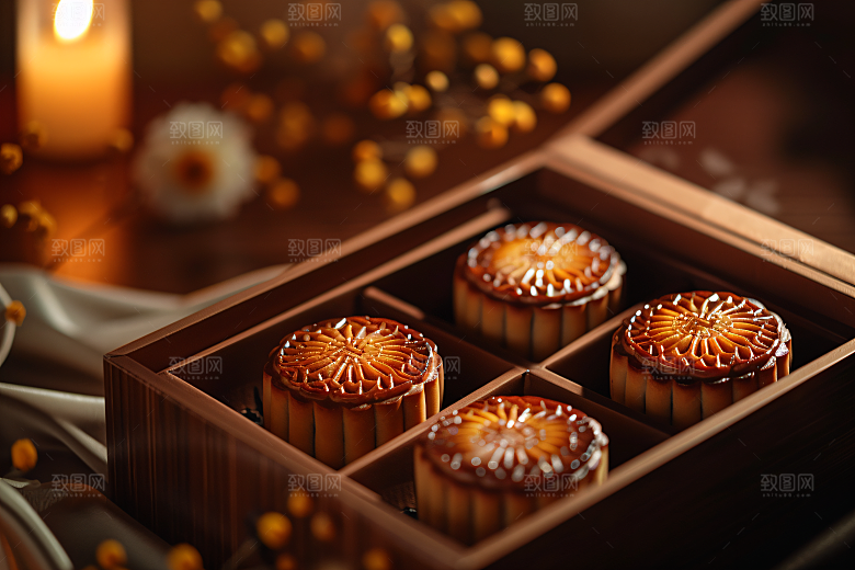 中秋月饼礼盒习俗传统美食摄影图