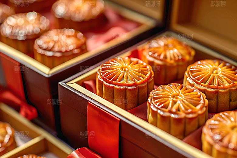 中秋月饼礼盒甜点莲蓉月饼摄影图