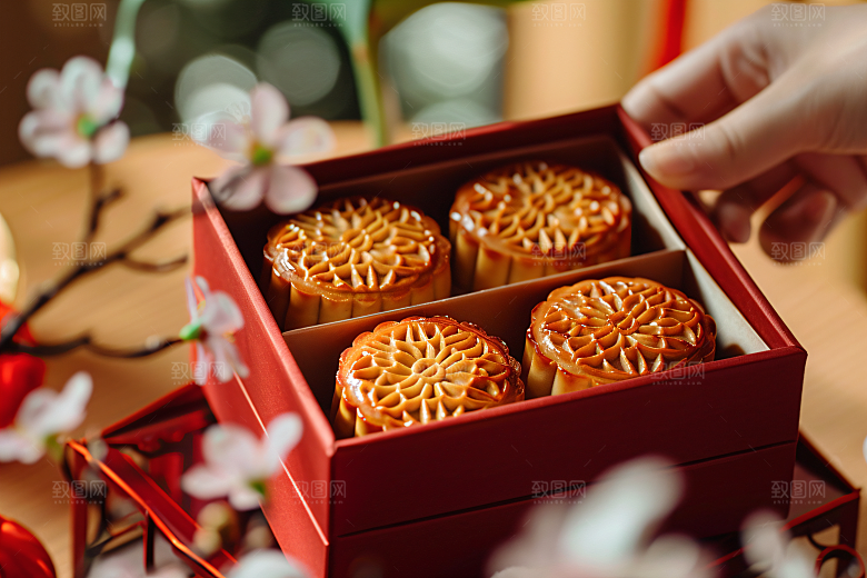 中秋月饼礼盒精致中秋节摄影图