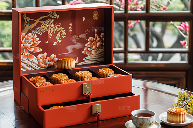 中秋月饼礼盒传统美食高清摄影图