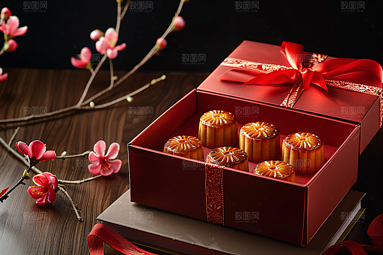 中秋月饼礼盒高清传统节日摄影图