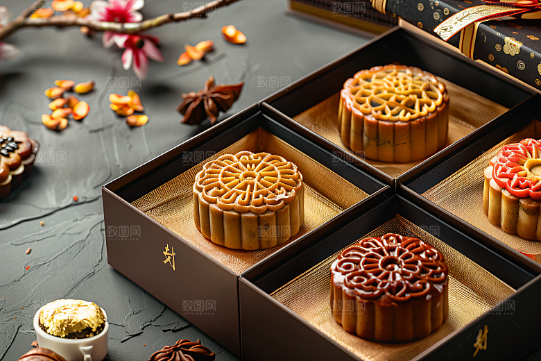 中秋月饼礼盒中秋节精致摄影图