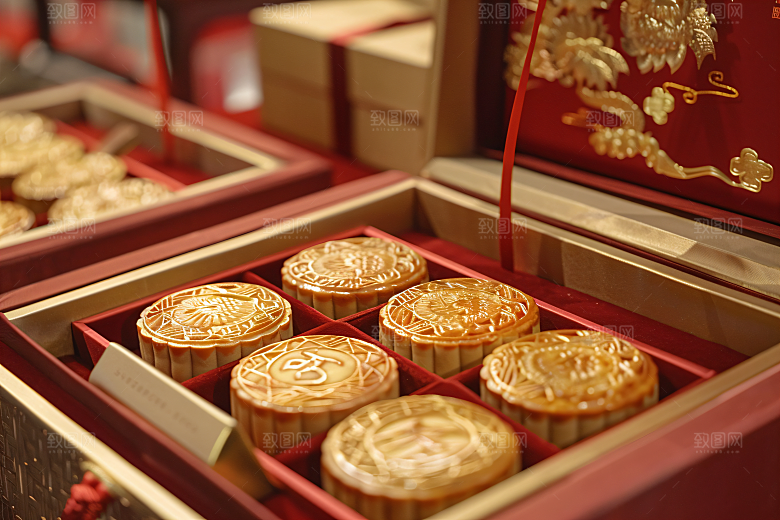 中秋月饼礼盒习俗美食摄影图