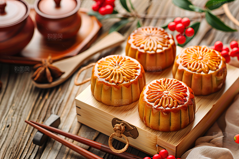 中秋月饼礼盒美味高清摄影图
