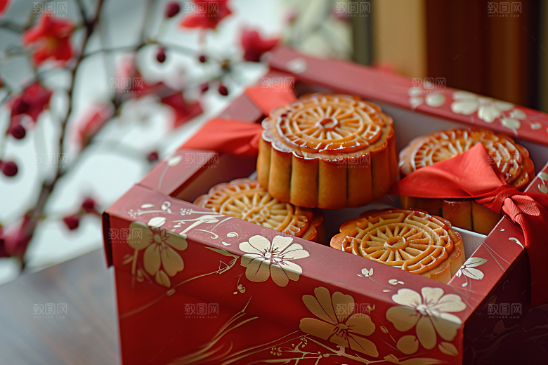 中秋月饼礼盒美味广式月饼摄影图