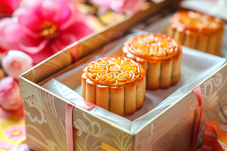 中秋月饼礼盒美食糕点摄影图