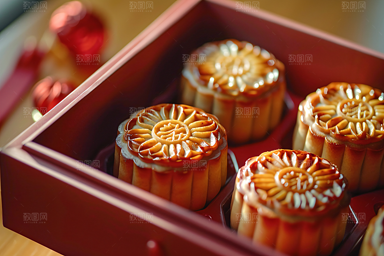 中秋月饼礼盒传统节日习俗摄影图