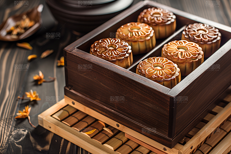 中秋月饼礼盒美味传统美食摄影图