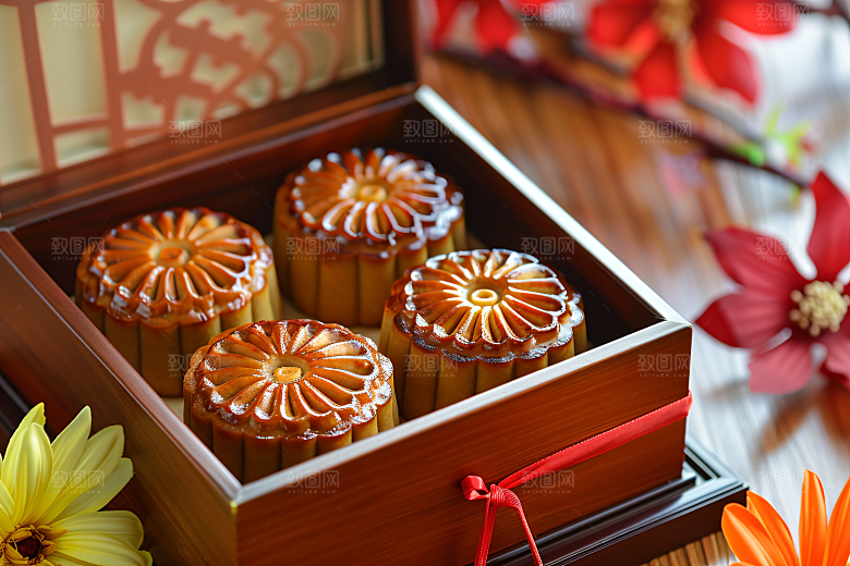 中秋月饼礼盒美食传统美食摄影图