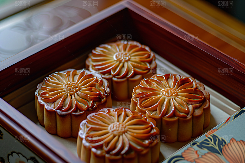中秋月饼礼盒高清中秋节摄影图